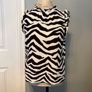 LOFT Black and White Zebra Print Ruffle Tank